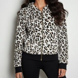 Juicy Couture Leopard teddy Animal Print Cozy Fleece Zip Up Hoodie Medium